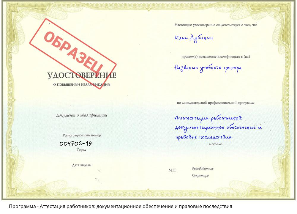 Аттестация работников: документационное обеспечение и правовые последствия Челябинск