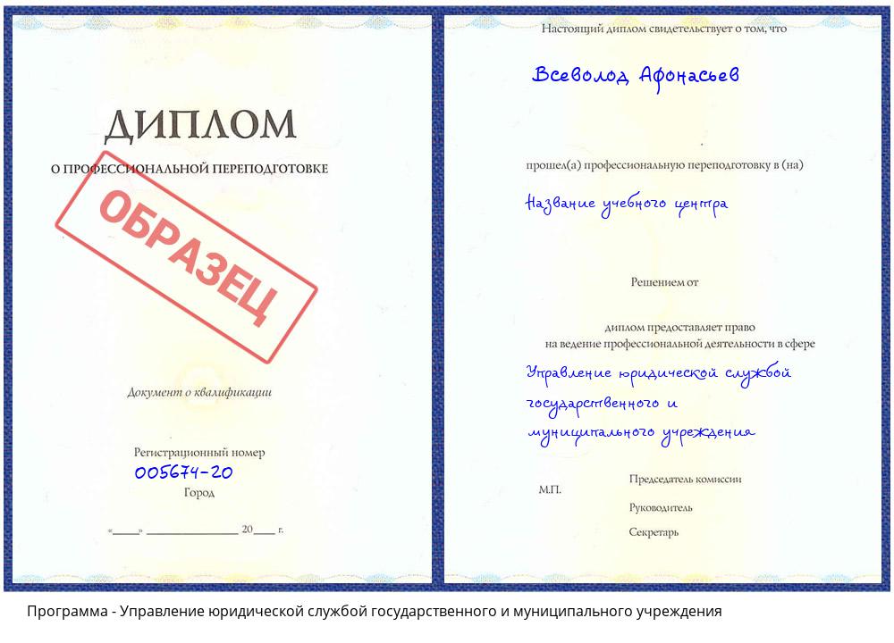 Управление юридической службой государственного и муниципального учреждения Челябинск