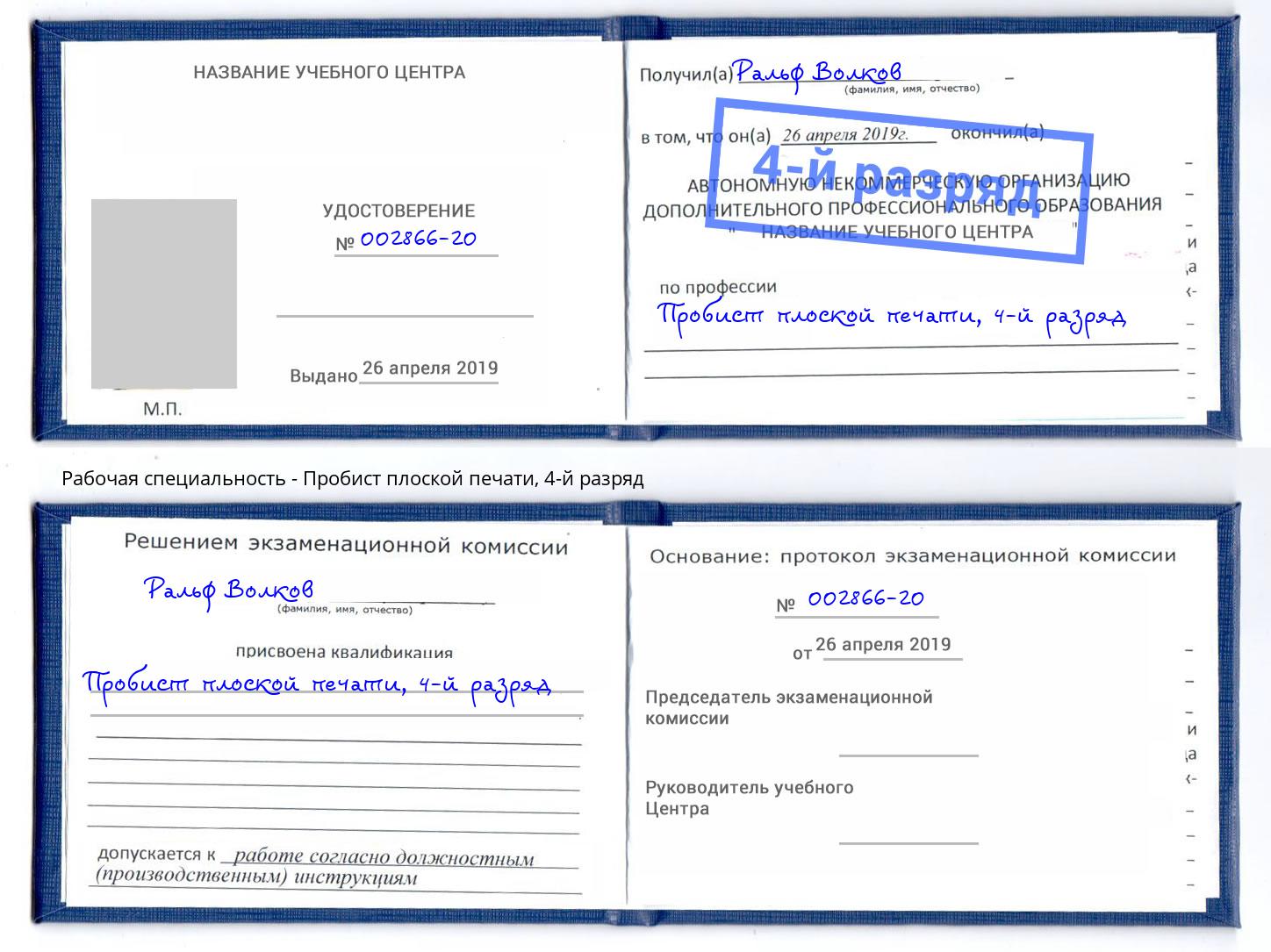 корочка 4-й разряд Пробист плоской печати Челябинск