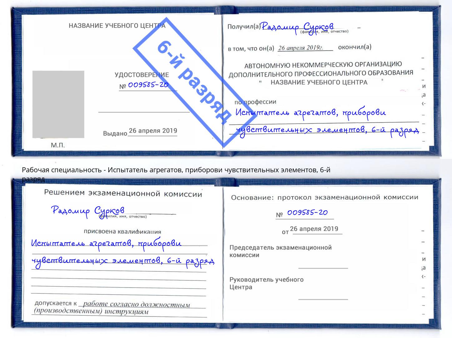 корочка 6-й разряд Испытатель агрегатов, приборови чувствительных элементов Челябинск
