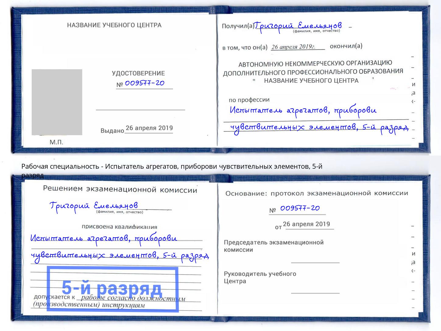 корочка 5-й разряд Испытатель агрегатов, приборови чувствительных элементов Челябинск
