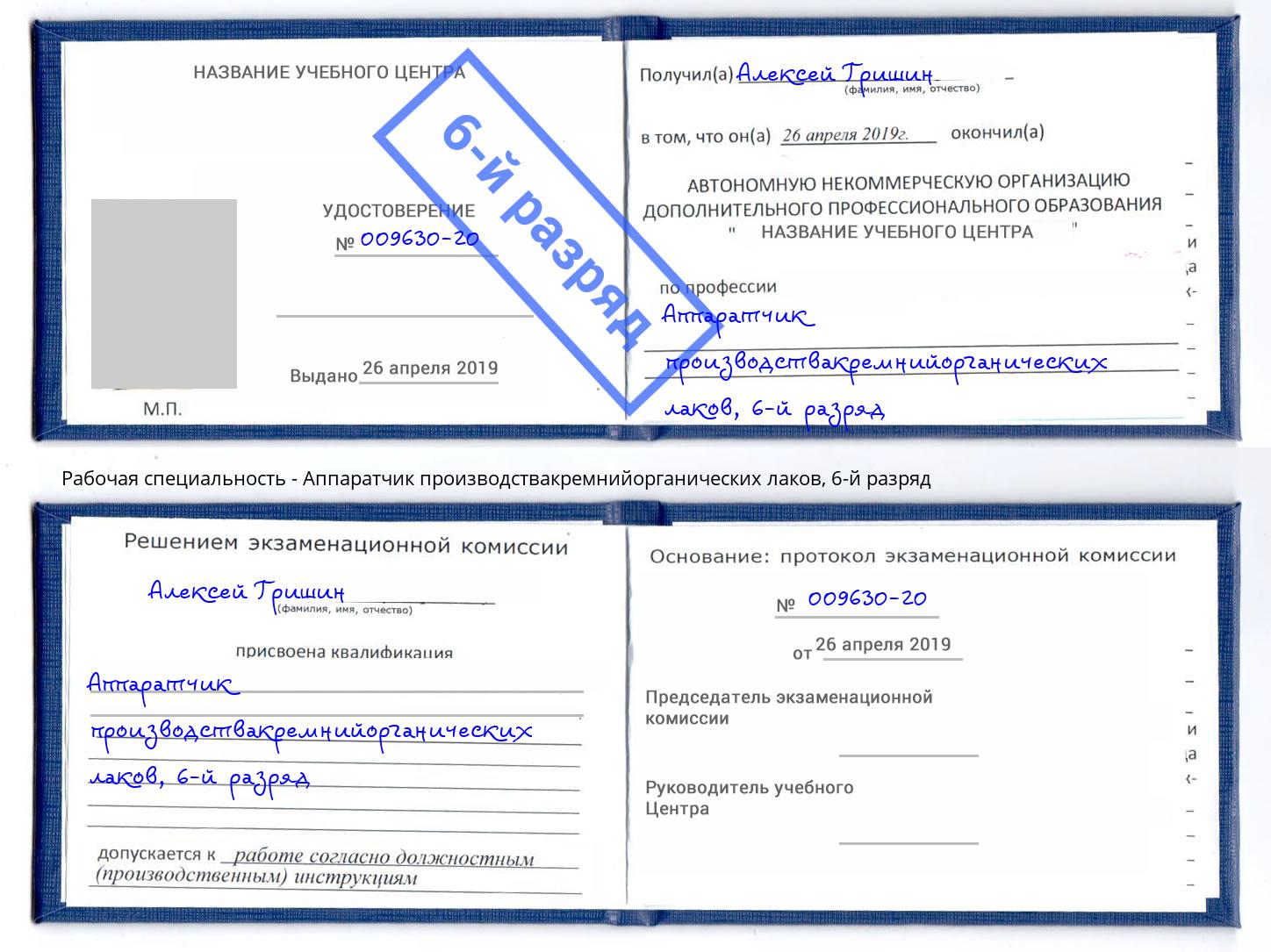 корочка 6-й разряд Аппаратчик производствакремнийорганических лаков Челябинск