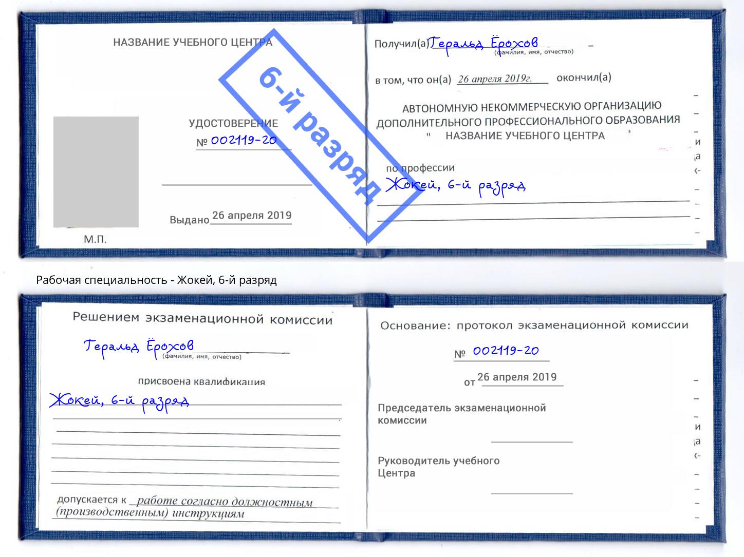 корочка 6-й разряд Жокей Челябинск